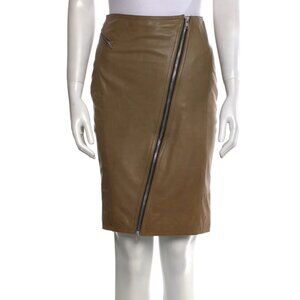 $175 New BLK DNM Leather Knee-Length Skirt Moto Midi Tan and Black Size S